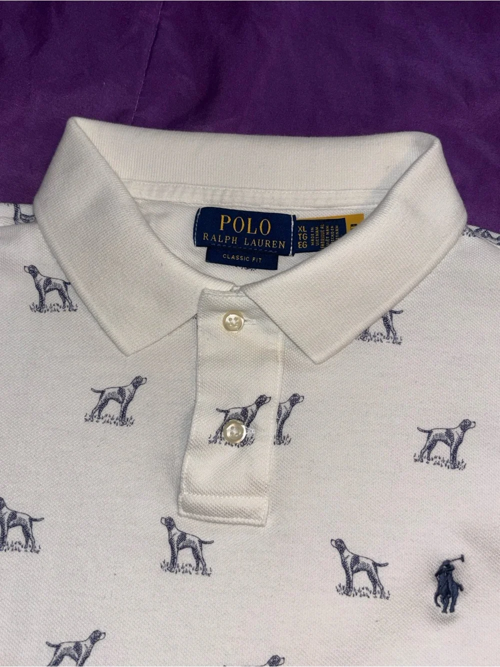 Polo by Ralph Lauren White Short-Sleeve Polo with Blue Dog Motif